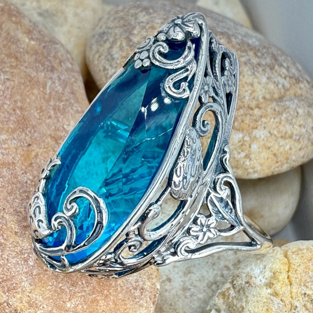 Bali Legacy Caribbean Quartz Peacock Ring 26.25ct Sterling Silver Size 9 NWT - Picture 8 of 17
